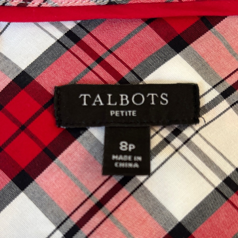 Talbots Red, White, Black Plaid Shirt Size 8P - Picture 6 of 13